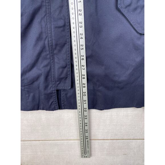 J Crew Trench Coat Womens Size 10 Navy Blue Hooded Snap/Zip Mid Length Cotton - Picture 6 of 13